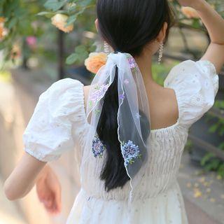 Floral Embroidered Mesh Scarf Hair Tie
