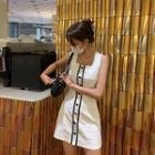 Sleeveless Button-trim Piped Minidress