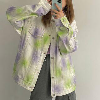 Tie-dyed Denim Button-up Jacket