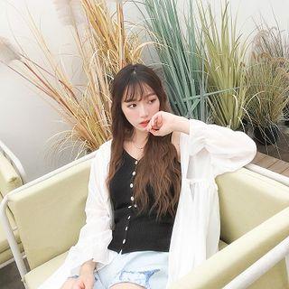 Open Front Chiffon Long Jacket White - One Size