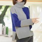 Two-tone Turtleneck Sweater Blue & Gray - One Size