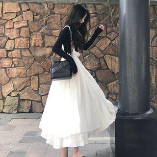 Set: Long-sleeve T-shirt + Midi Jumper Skirt