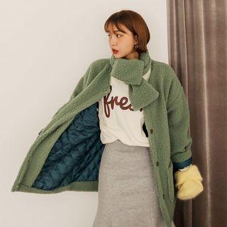 Round-neck Boucl -knit Jacket With Scarf