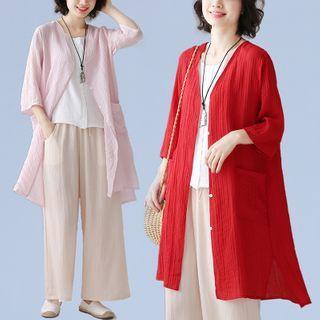 V-neck 3/4-sleeve Buttoned Jacket