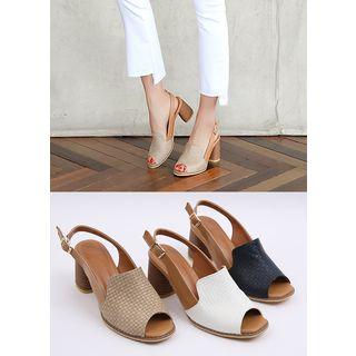 Woven-panel Chunky-heel Sandals