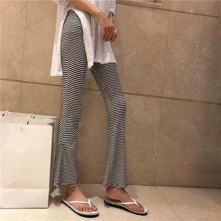 Striped Cropped Boot-cut Pants Stripes - Black & White - One Size