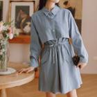 Drawstring-waist Button Mini A-line Dress