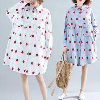 Long-sleeve Cherry Print Shirtdress