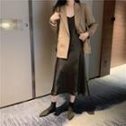 Double-breasted Blazer / Spaghetti Strap Midi A-line Dress