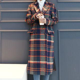 Double-breasted Checked Long Coat
