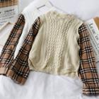 Checker-sleeved Cable-knit Sweater