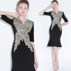 Elbow-sleeve Embroidered Mermaid Party Dress