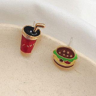 Alloy Burger Soft Drink Earring 1 Pair - Burger & Soft Drink - One Size