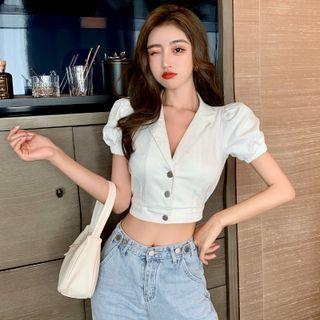 Short-sleeve V-neck Open-back Cropped Top