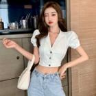 Short-sleeve V-neck Open-back Cropped Top
