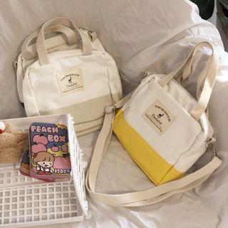 Top Handle Two-tone Canvas Crossbody Bag