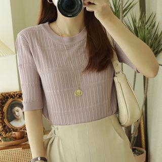 Rib Knit Elbow-sleeve T-shirt