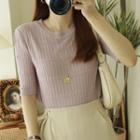 Rib Knit Elbow-sleeve T-shirt