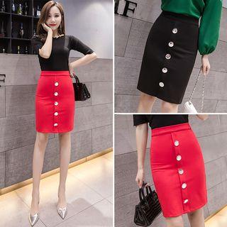 Buttoned Sheath Skirt