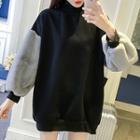 Furry Sleeve Mock Neck Pullover