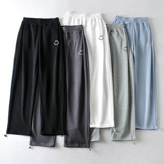 Smiley Face Embroidered Drawstring-cuff Sweatpants