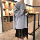 Long-sleeve Lace Midi Dress / Plain Pullover / Mock Turtleneck Striped Long-sleeve Top