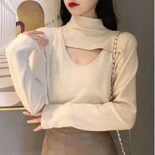 Mock-neck Cut-out Knit Top
