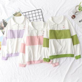 Long-sleeve Colored Panel Half-zip Sweatshirt