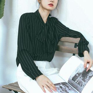 Chiffon Striped Loose-fit Long-sleeve Blouse