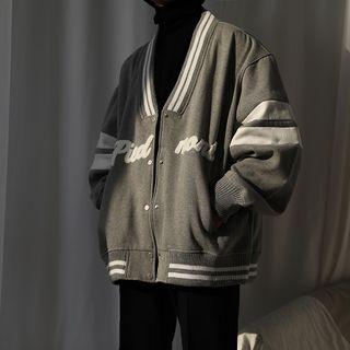 Contrast Stripe Lettering Button Jacket