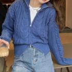 Cable Knit Zip-up Cropped Cardigan Blue - One Size