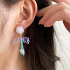 Rose Bow Alloy Dangle Earring Stud Earring - 1 Pair - S925 Silver Stud - Green - One Size