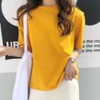 Short-sleeve Plain Crew-neck Loose-fit T-shirt