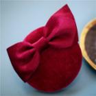Bow-accent Beret Hat Wine Red - One Size