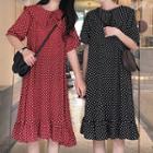 Dotted Short-sleeve Chiffon Shift Dress