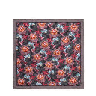 Print Silk Pocket Square Gray & Red - One Size