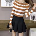 Cut-out Striped Long-sleeve Knit Top
