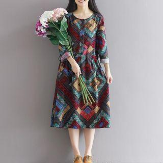 Patterned A-line Midi Dress