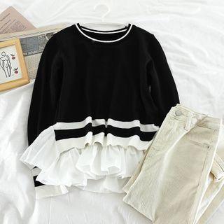 Ruffle Panel Mock Two-piece Knit Top Black - One Size
