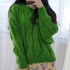 Petite Size Vivid-color Cable-knit Cropped Sweater