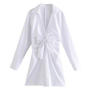 Long-sleeve Bow-front Mini Shirtdress