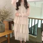 Tiered Long-sleeve Lace Dress