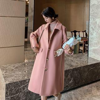 Collared Single-breasted Midi Coat Dark Pink - L