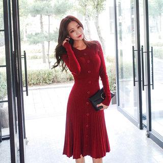 Button-front A-line Knit Dress