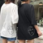 Printed Short-sleeve T-shirt / Printed Midi A-line Skirt