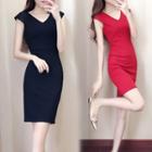 Cap-sleeve V-neck Mini Sheath Dress