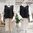 Set: Shirtdress + Side-tie Knit Vest