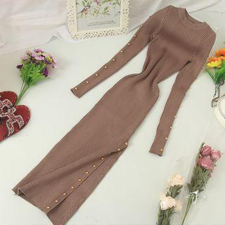Button-up Long-sleeve Knit Dress