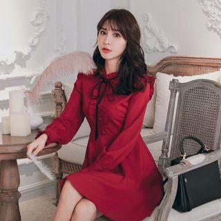 Frilled Trim Long-sleeve Chiffon Dress