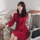 Frilled Trim Long-sleeve Chiffon Dress